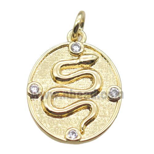 copper snake pendant paved zircon, gold plated