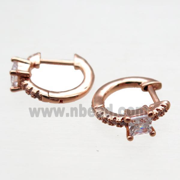 copper Latchback Earrings paved zircon, rose gold