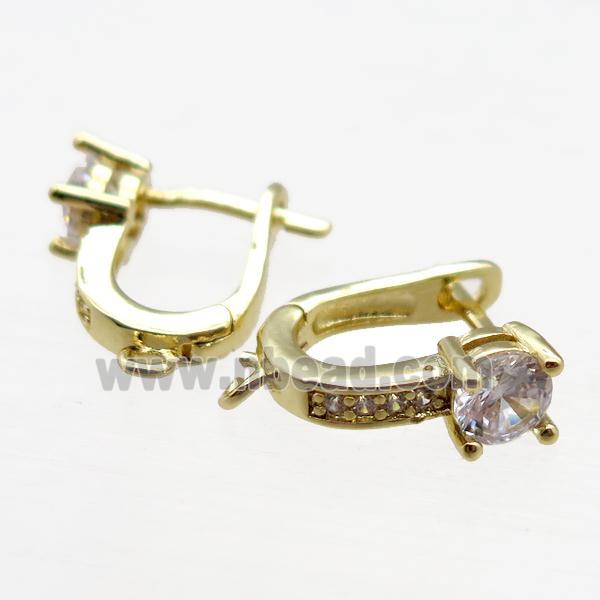 copper Latchback Earrings paved zircon, gold plated