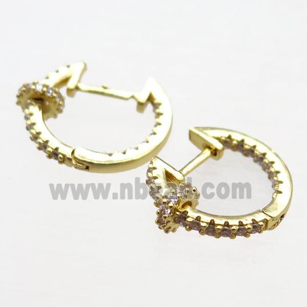 copper Latchback Earrings paved zircon, gold plated