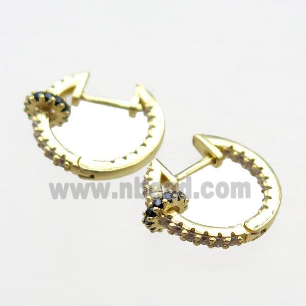 copper Latchback Earrings paved zircon, gold plated