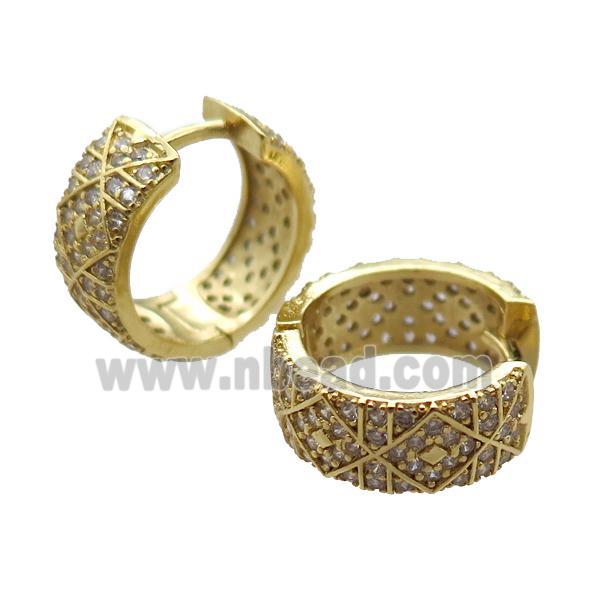 copper Hoop Earrings paved zircon, gold plated