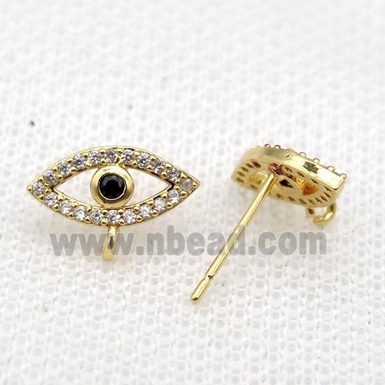 copper Studs Earrings paved zircon, eye, gold plated