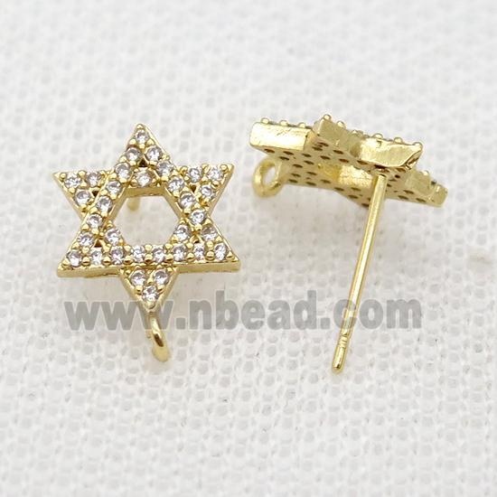 copper Studs Earrings paved zircon, davidstar, gold plated