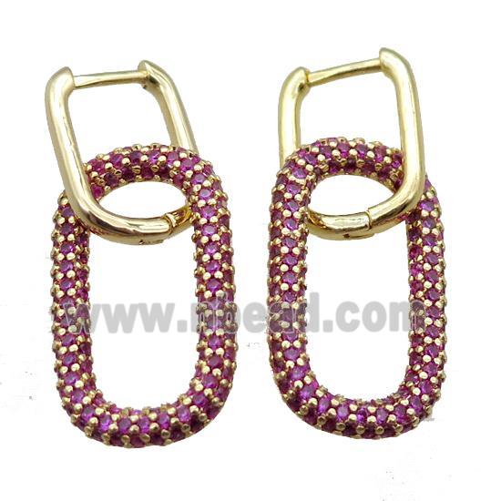 copper Latchback Earrings pave zircon, oval, gold plated