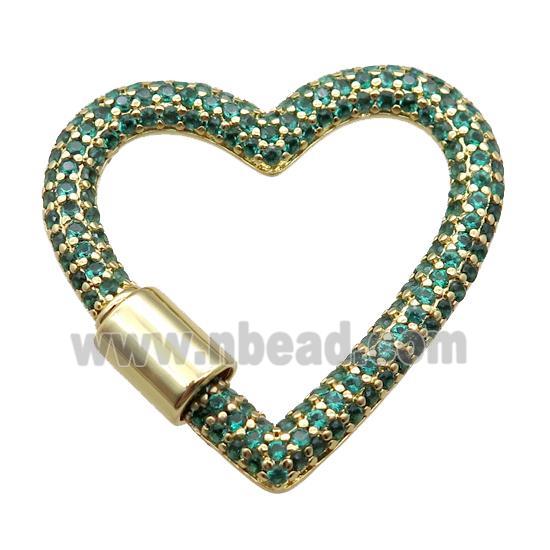 copper heart carabiner lock pendant paved zircon, screw, gold plated