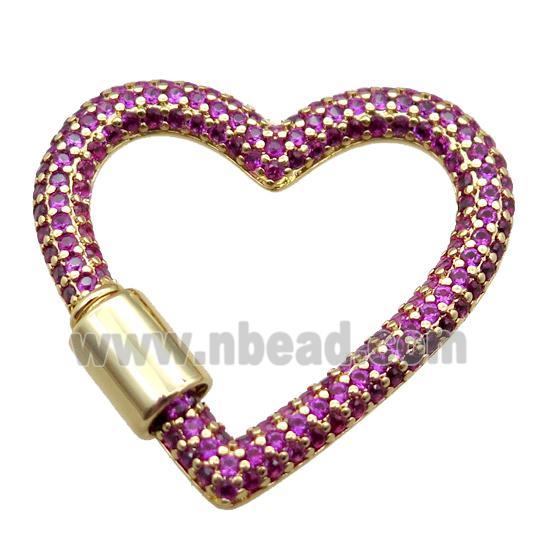 copper heart carabiner lock pendant paved zircon, screw, gold plated