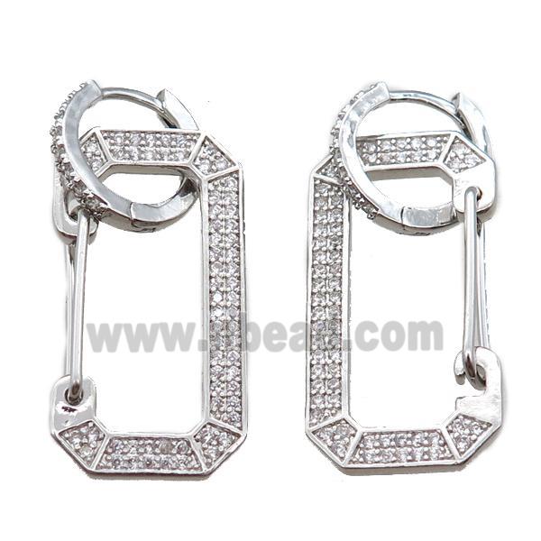 copper hoop Earrings pave zircon, platinum plated