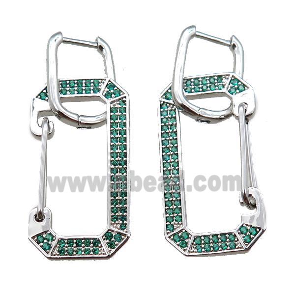 copper Latchback Earrings pave zircon, platinum plated