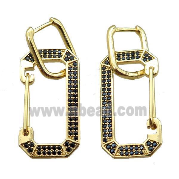 copper Latchback Earrings pave zircon, gold plated