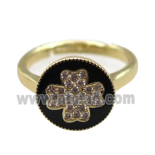 copper Ring pave zircon, enameling, gold plated