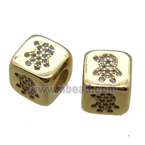 copper cube beads paved zircon, gold plated