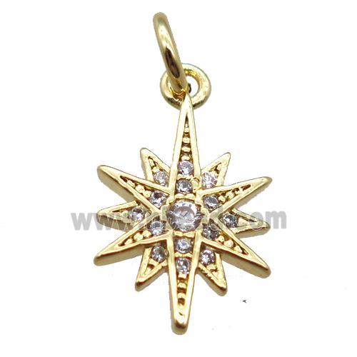 copper Compass pendant paved zircon, gold plated