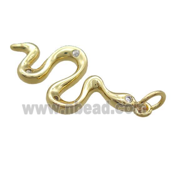 copper snake pendant paved zircon, gold plated