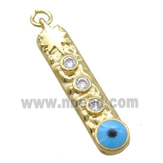 copper stick pendant paved zircon, evil eye, gold plated