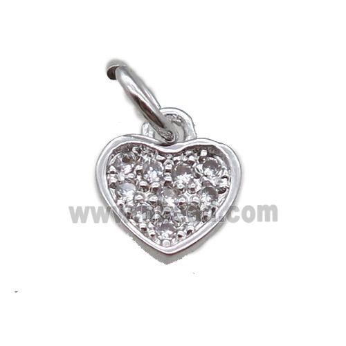 copper heart pendant paved zircon, platinum plated