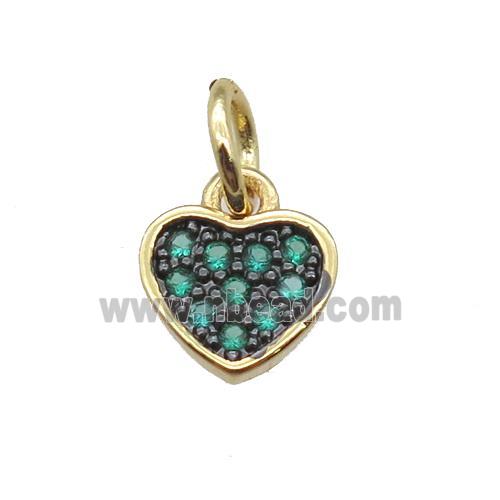 copper heart pendant paved green zircon, gold plated