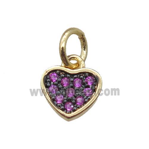 copper heart pendant paved hotpink zircon, gold plated