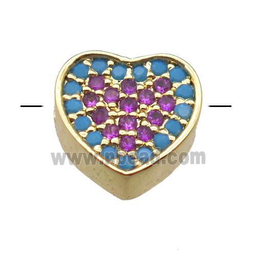 copper heart beads paved zircon, gold plated