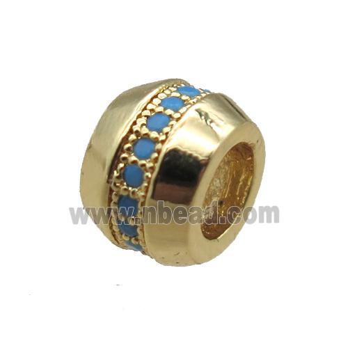 copper rondelle beads paved zircon, gold plated