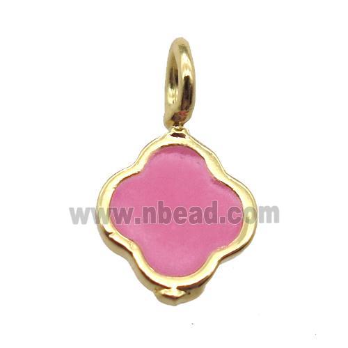 copper clover pendant with pink enameling, gold plated