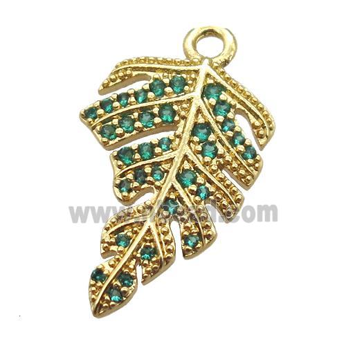 copper leaf pendant pave zircon, gold plated