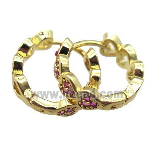 copper hoop Earrings paved zircon, gold plated