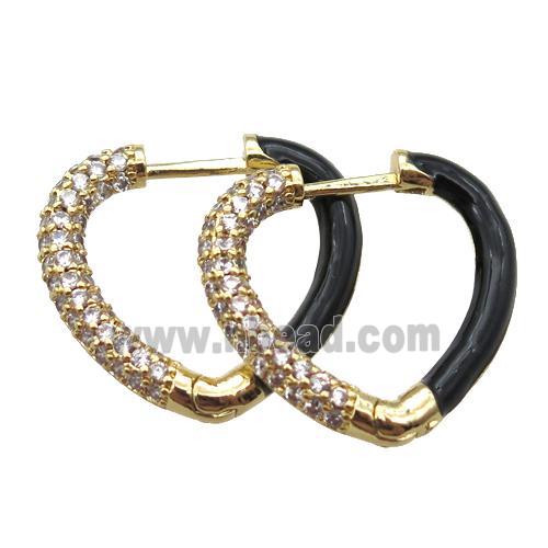 copper Latchback Earrings pave zircon with black Enameling, gold plated