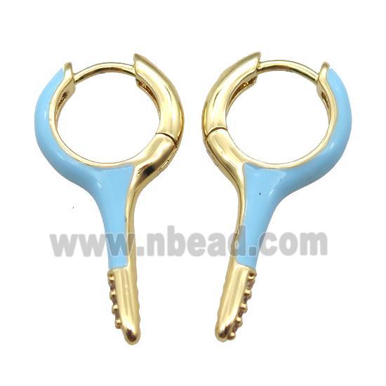 copper hoop Earrings with blue Enameling, gold plated