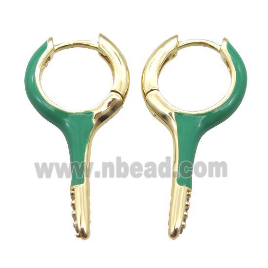 copper hoop Earrings with green Enameling, gold plated