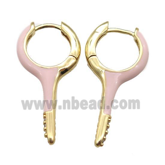 copper hoop Earrings with pink Enameling, gold plated