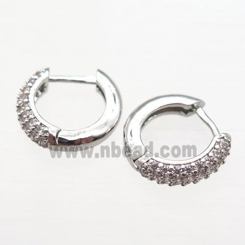 copper hoop earring pave zircon, platinum plated