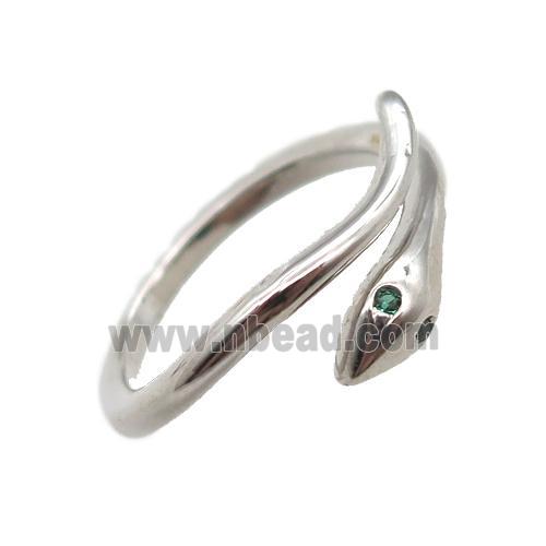 copper snake Rings pave zircon, Resizable, platinum plated