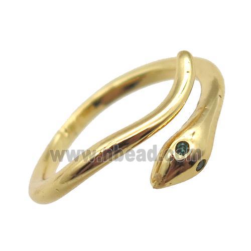 copper snake Rings pave zircon, Resizable, gold plated