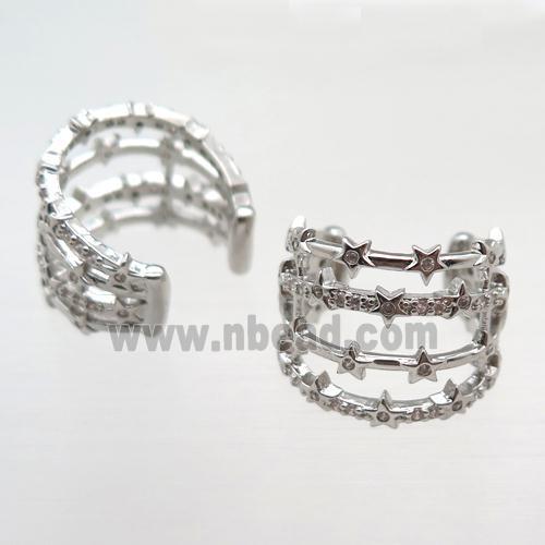 copper Rings pave zircon, Resizable, platinum plated