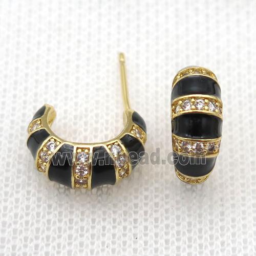 copper stud Earrings with black Enameling, gold plated