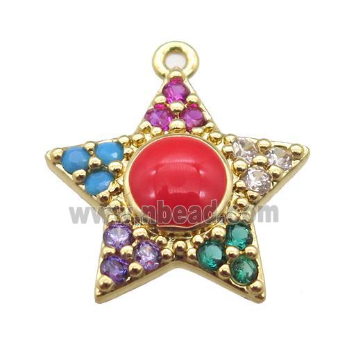 copper star pendant pave zircon, gold plated