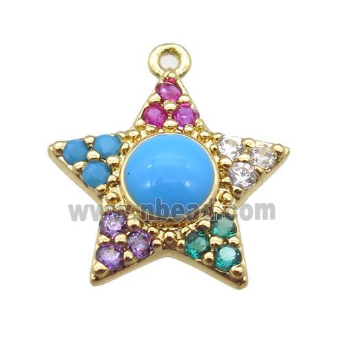 copper star pendant pave zircon, gold plated