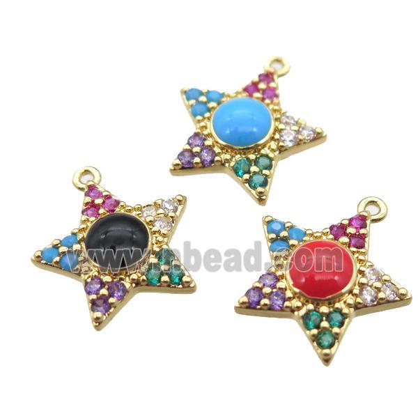 copper star pendant pave zircon, mixed, gold plated