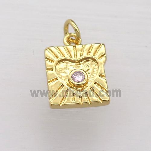 copper square pendant pave zircon, gold plated