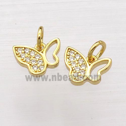 copper butterfly pendant pave zircon, gold plated