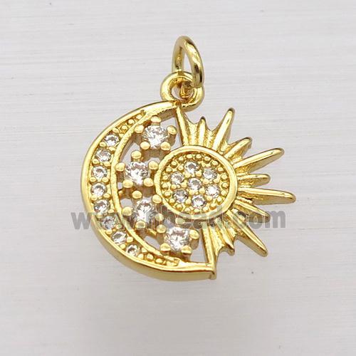 copper moon pendant pave zircon, sun, gold plated