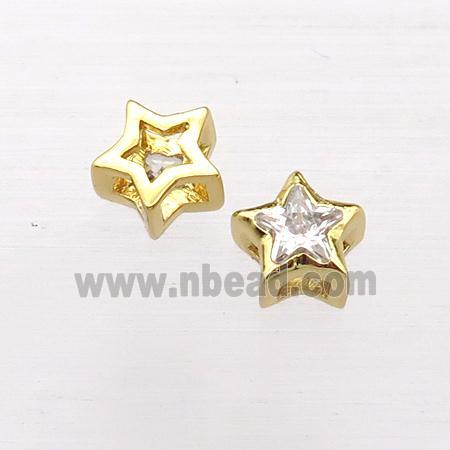 copper star beads pave zircon, gold plated