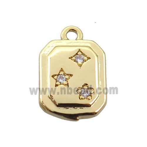 copper rectangle pendant pave zircon, gold plated