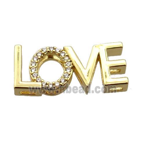 copper LOVE beads pave zircon, gold plated