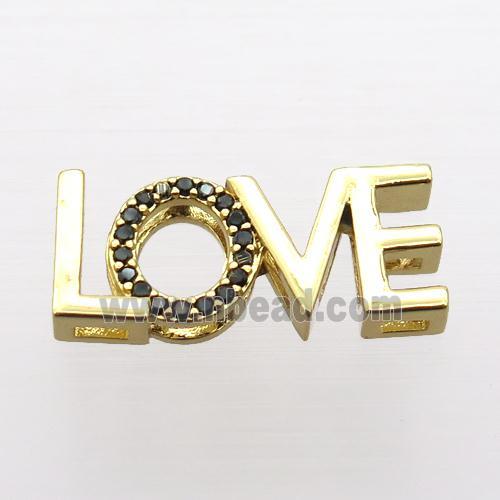 copper LOVE beads pave zircon, gold plated