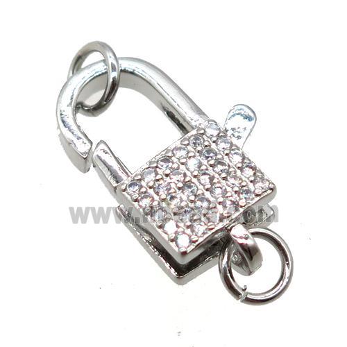 copper Lobster Clasp pave zircon, platinum plated