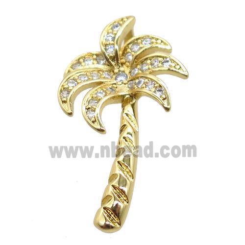 copper coconut tree pendant pave zircon, gold plated