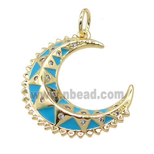 copper moon pendant pave zircon, gold plated