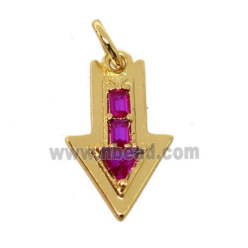 copper arrowhead pendant pave zircon, gold plated